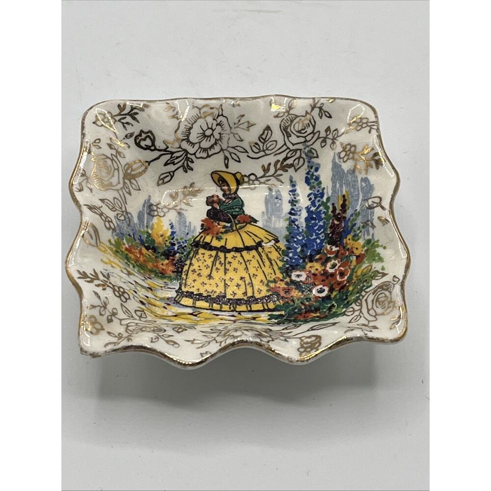 James Kent LTD/ Candy Or Trinket Dish/ “Crinoline Lady” England-3" x 3"